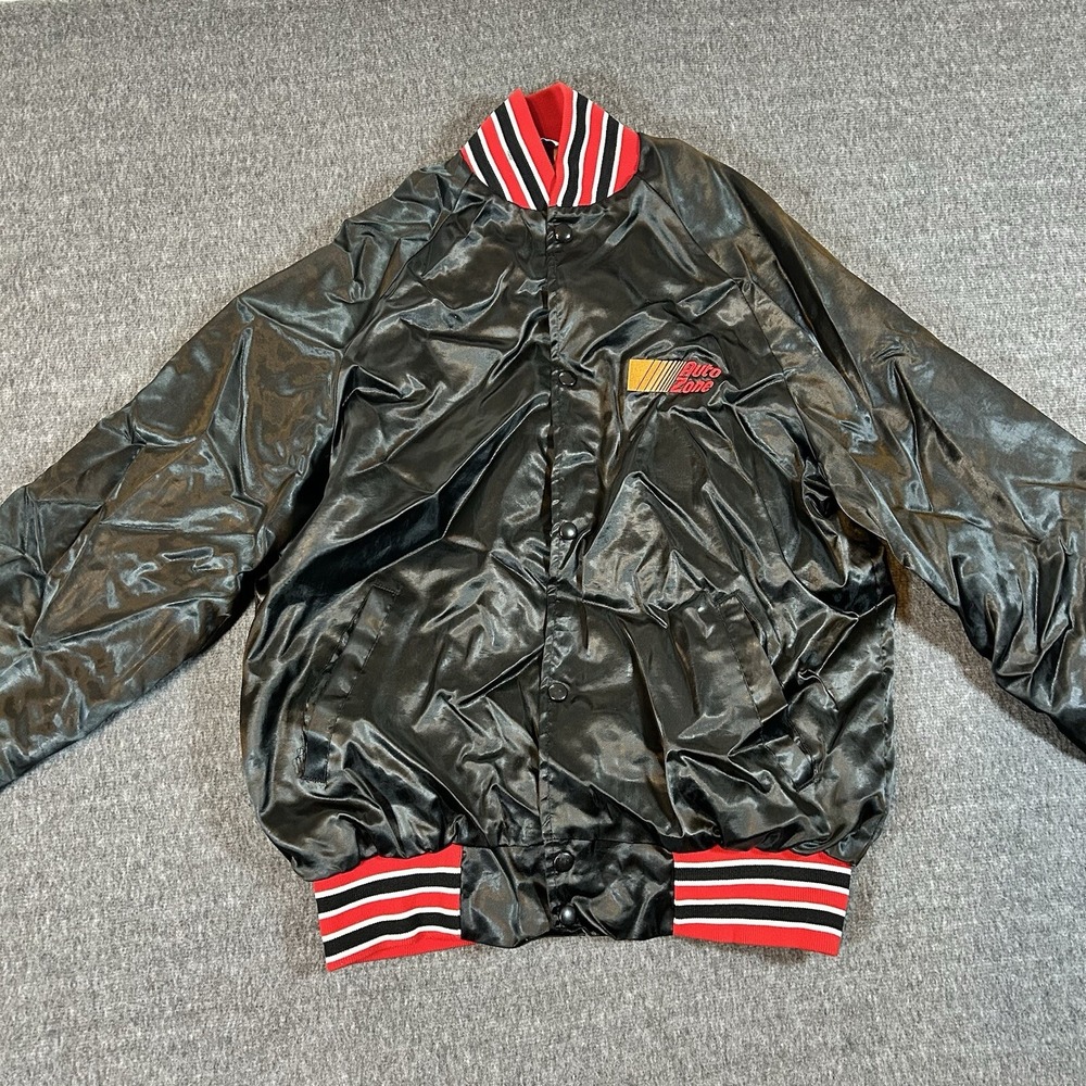 Vintage Auto Zone West Ark Jacket Mens Large Nylon Satin Bomber Snap Front Lined